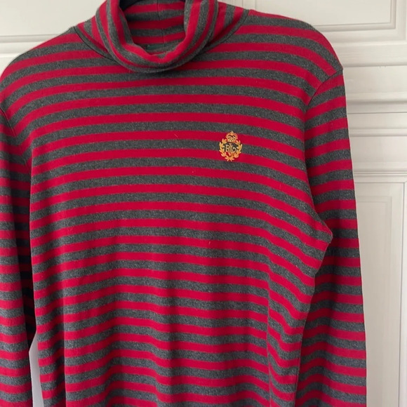 Lauren Ralph Lauren Sweaters - Lauren Ralph Lauren Women's M Cotton Turtleneck Red Gray Embroidered Crest Logo